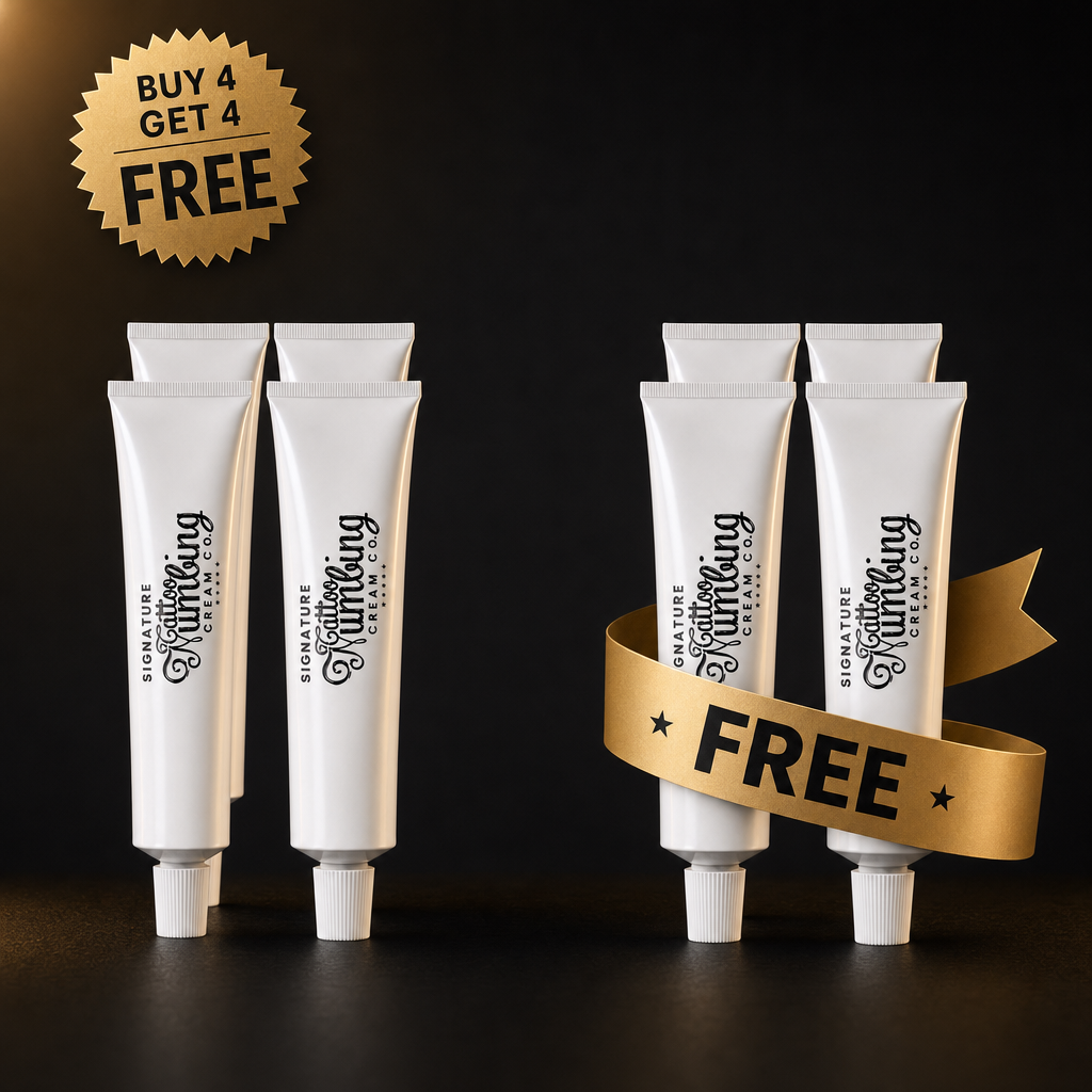 BOGO offer: 4 tattoo numbing cream tubes plus 4 free