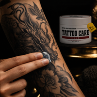 Tattoo care balm applied to a healing tattoo