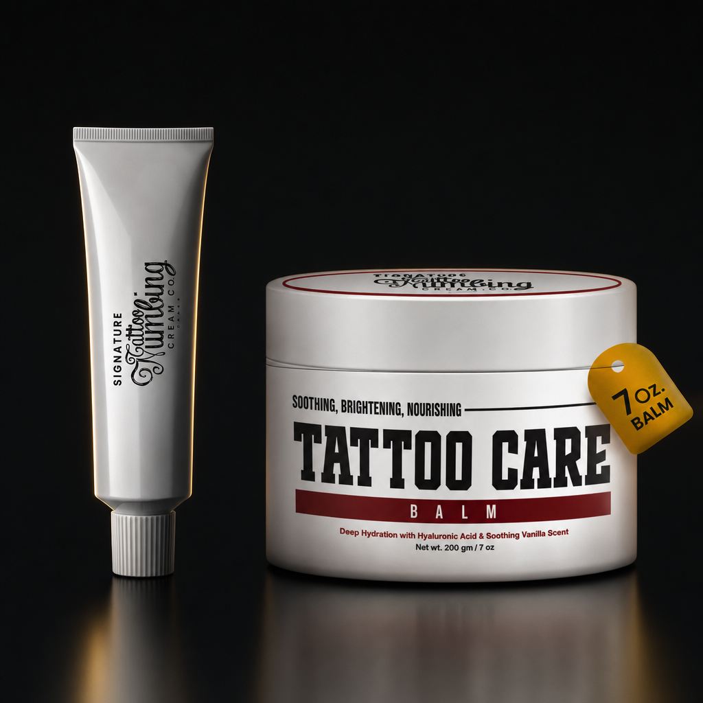 Signature numbing cream tube with tattoo care balm jar, value duo